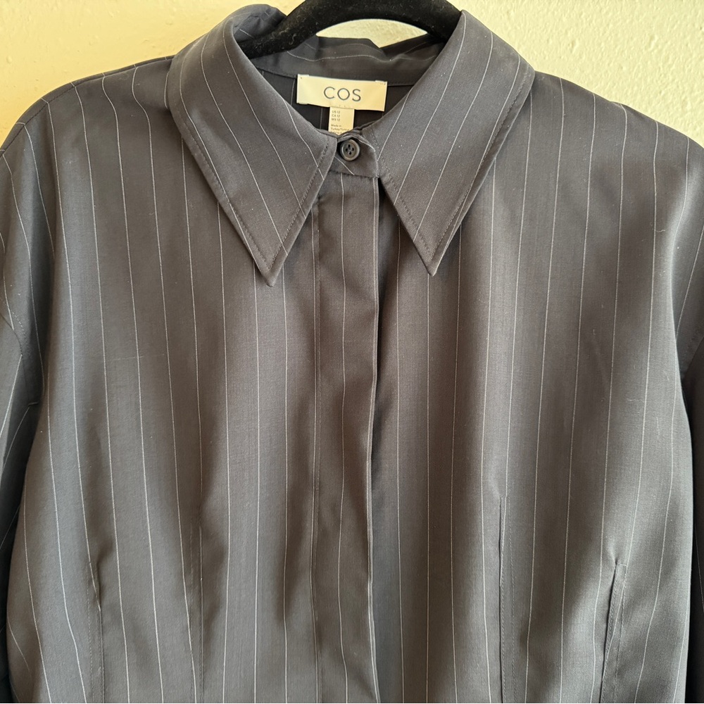 COS Waisted Pinstripe Wool Button Down Shirt - Picture 5 of 10